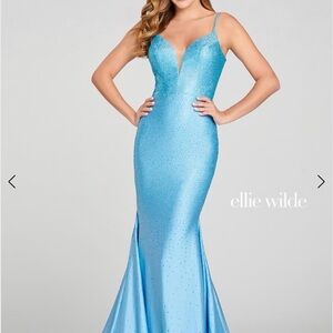 ellie wilde Light Blue Fitted Prom Dress with Rhinestones